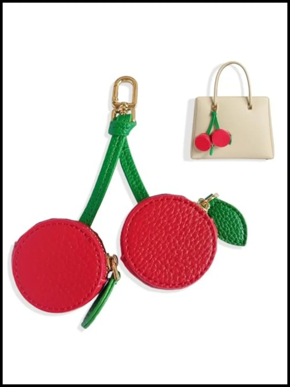 Cherry Coin Purse Keychain Mini Fruit Charm Keyring PU Leather Bag Decor